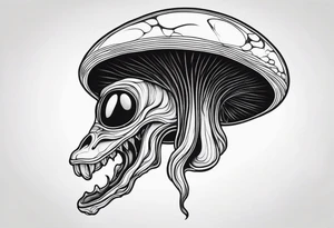 Alien head, mushroom, cartoon tattoo idea