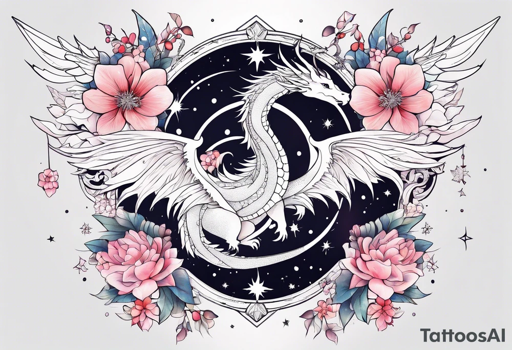 Constellation, wing , snow , cross , dragon female japan kawaii , flower tattoo idea