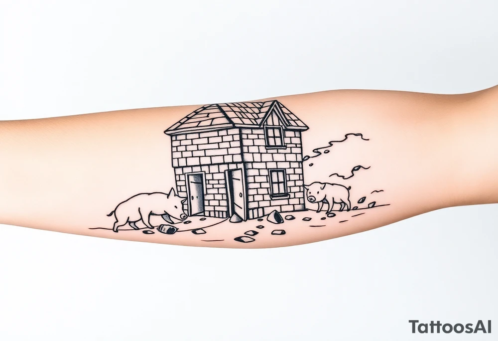 Brick house being blown off 3 little piggy's by a big bad wolf tattoo idea