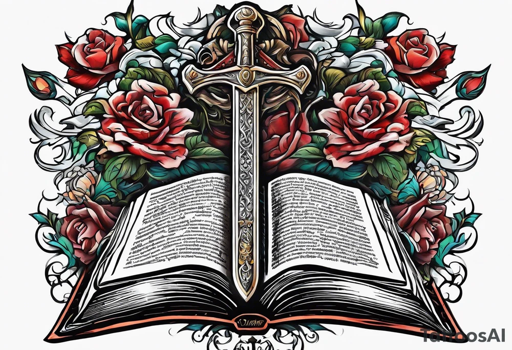 sword coming out of an open bible tattoo idea