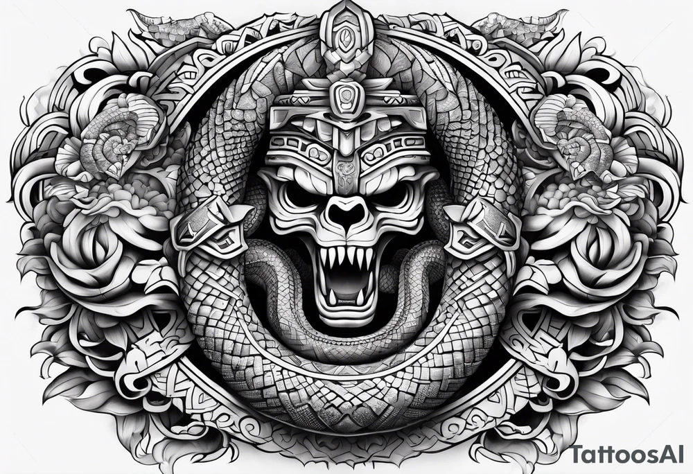 aztec snake sleeve tattoo idea