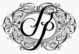 Infinity symbol, capital letter B in the center, capital letter J in the left side, capital letter J in the right side tattoo idea