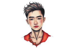 Handsome Asian young guy is controlled like a doll in doll theatre tattoo idea