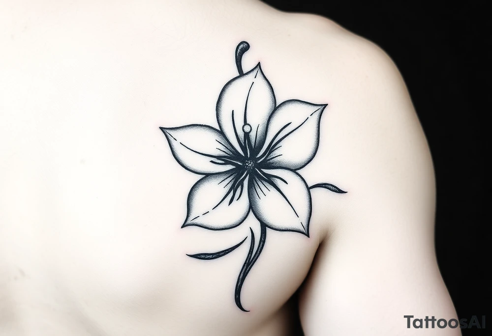 Hong Kong Bahinia Flower, similar to the one on the hong kong flag, no stars inside the flower, the center of the flower is on the right elbow and wraps around the arm. tattoo idea