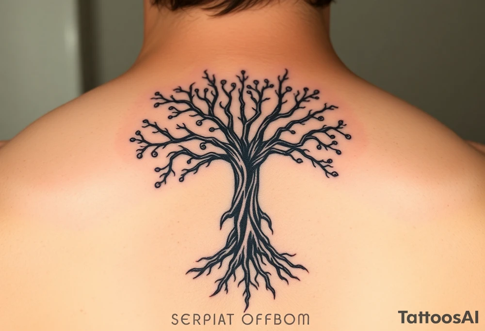 Kabbalah tree of life sefirot Tree roots branches - a lively organic style combined with the official scheme of sephirot tattoo idea
