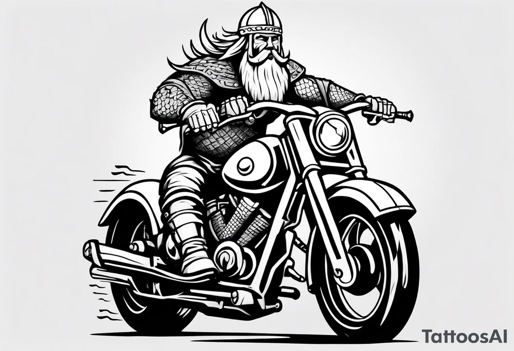 Viking riding a motorcycle front view tattoo idea