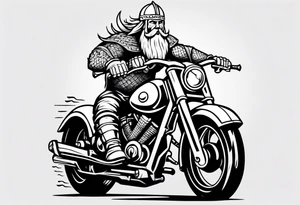 Viking riding a motorcycle front view tattoo idea