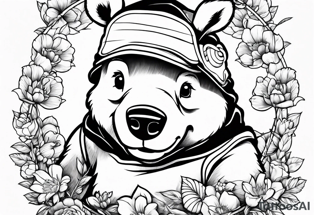 Winnie Pooh one hand in the honey and one hand holding bland tattoo idea