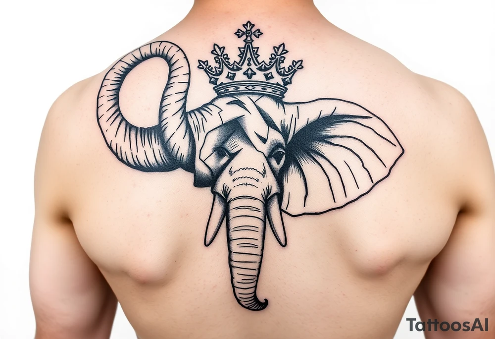 Elephant with trunk up, queen crown tattoo idea