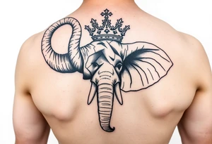 Elephant with trunk up, queen crown tattoo idea