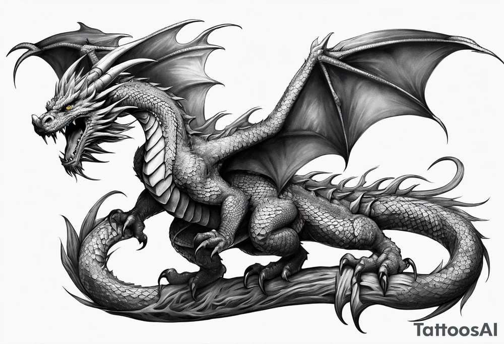 full body dragon perched with all 4 claws grabbing a pole and facing forward tattoo idea full body dragon perched with all 4 claws grabbing a pole and facing forward tattoo idea