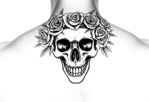ornate skull adorned with crown of wild roses and thorns tattoo idea