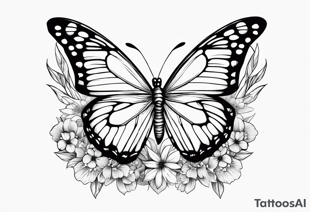 Butterfly with strand of flowers tattoo idea