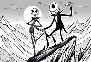 jack skellington on the top of montain tattoo idea