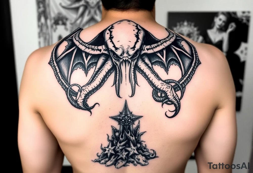 Cthulhu rising from the depths fighting star spawn and shugguths tattoo idea