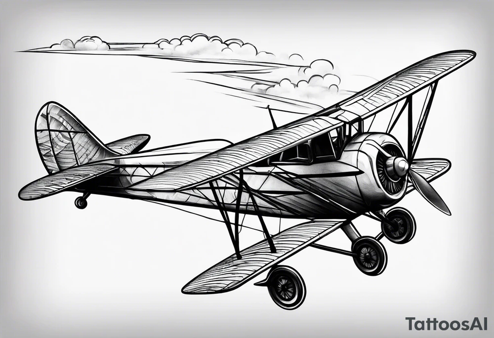 sketch of adventure plane in perspective from the above tattoo idea