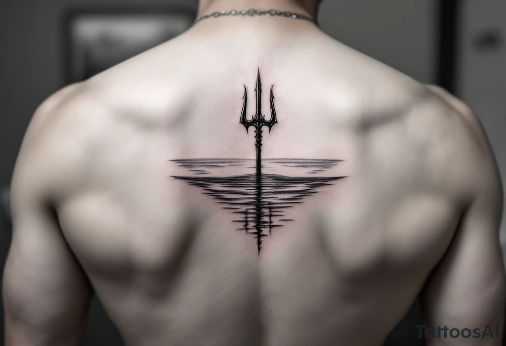 trident half way under calm water tattoo idea