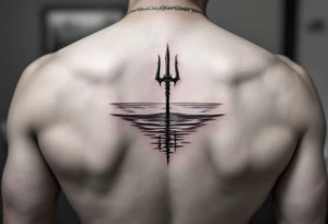 trident half way under calm water tattoo idea