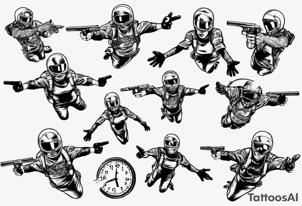skydiving, shooting guns tattoo idea