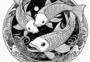 koi fish Tui and La from from avatar the last airbender circling each other with moon imagery around them tattoo idea