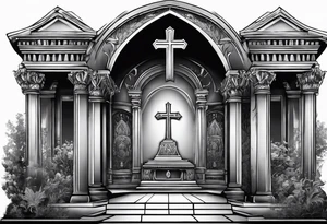 Christian tomb with crosses and smoke tattoo idea