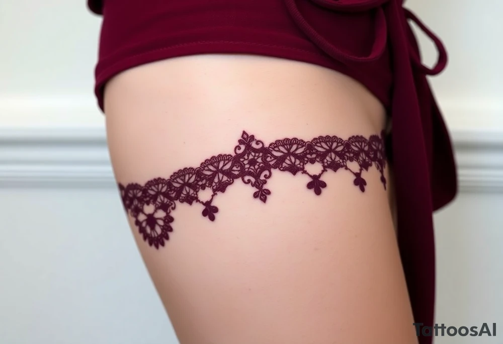 A deep burgundy lace garter tattoo tattoo idea