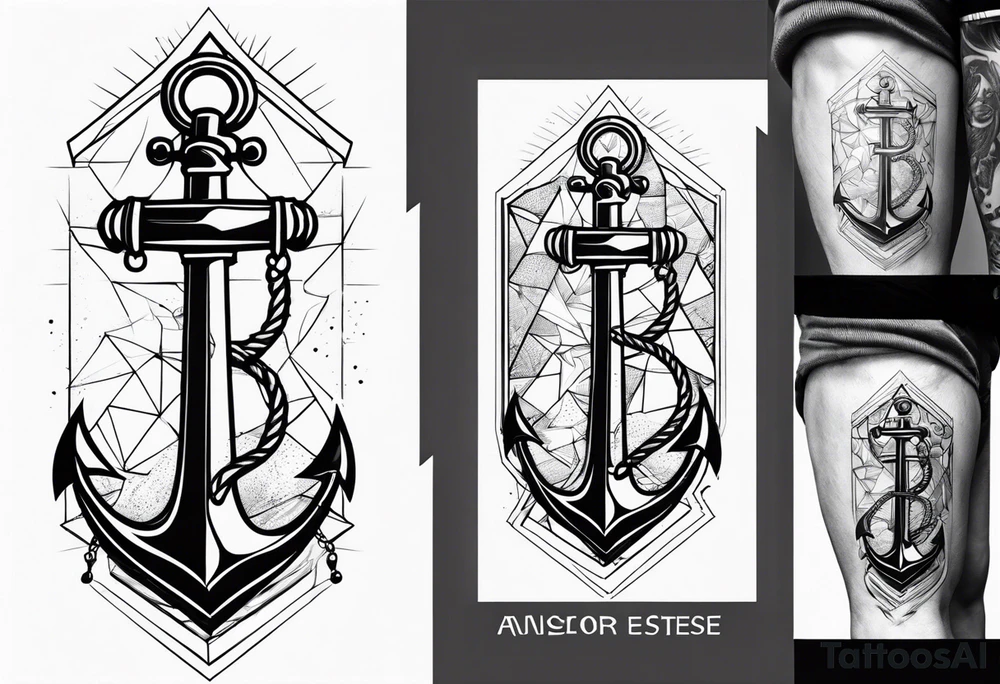Anchor leg sleeve male geomtric tattoo idea