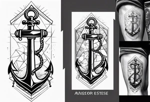 Anchor leg sleeve male geomtric tattoo idea