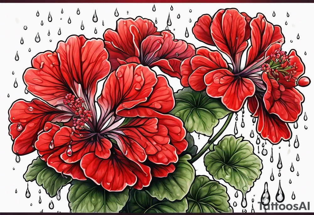 red geraniums with rain drops tattoo idea