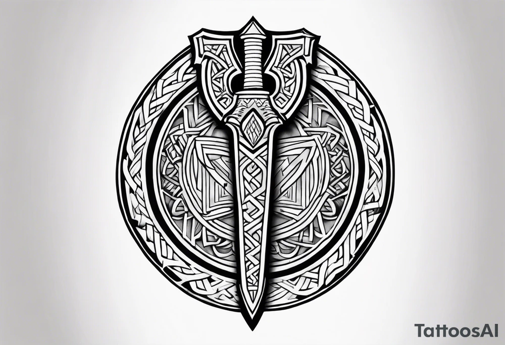 Valhalla sword shield axe Valknut tattoo idea