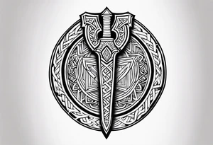 Valhalla sword shield axe Valknut tattoo idea