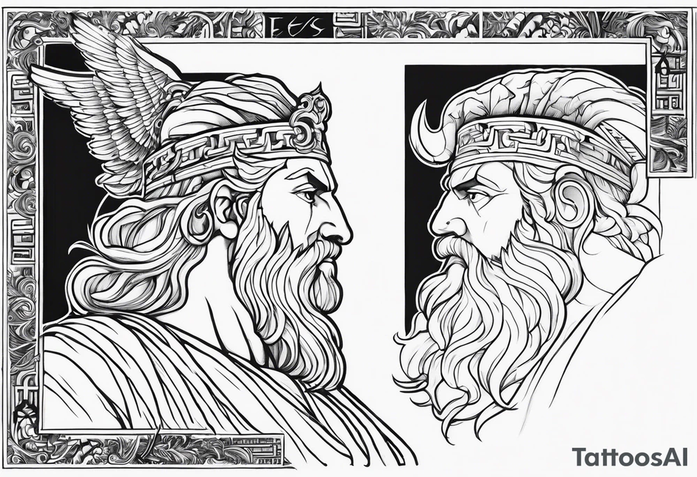 I want half sleeve tatto on the right arm 
With zeus and some thunder from his eyes, some text beside the zeus and  Temple of Olympian Zeus tattoo idea