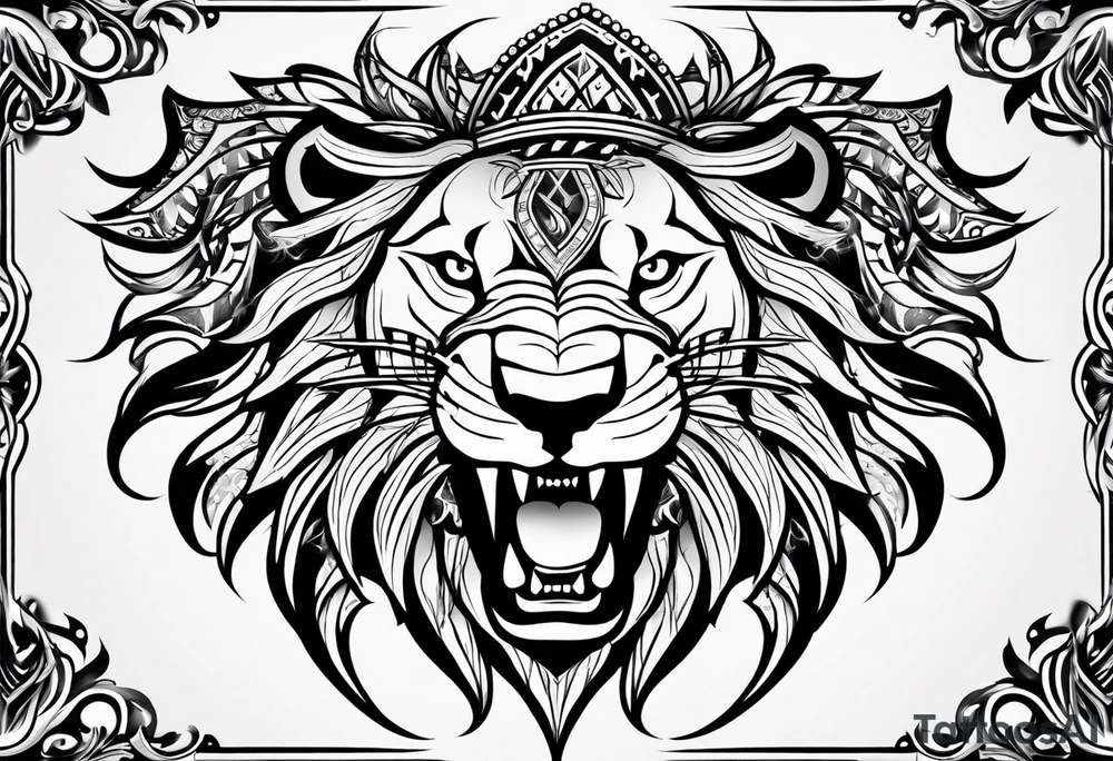lion showing teeth tribal tattoo idea