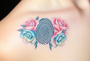 A fingerprint with soft pastel roses around, creating a delicate floral effect tattoo idea