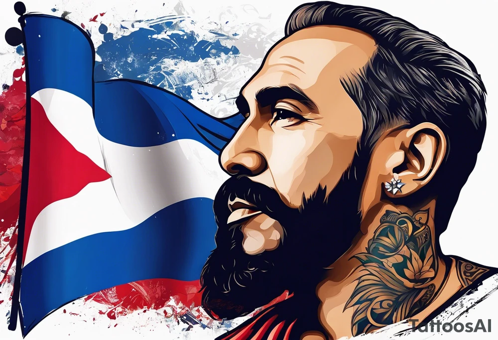 Make a tattoo a cuban flag that demonstrates the love and pride of my origins with fidel cas tattoo idea