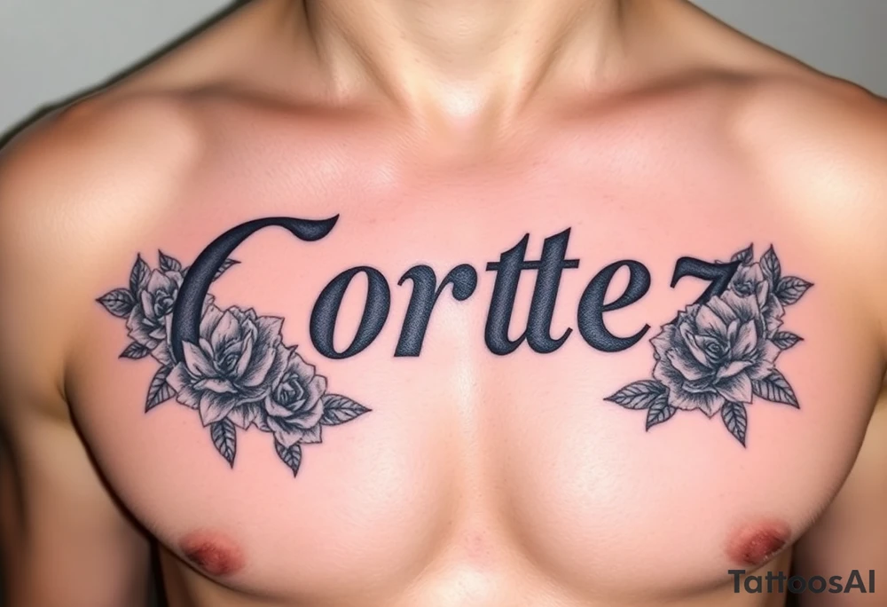 The name Cortez with roses and diamonds tattoo idea