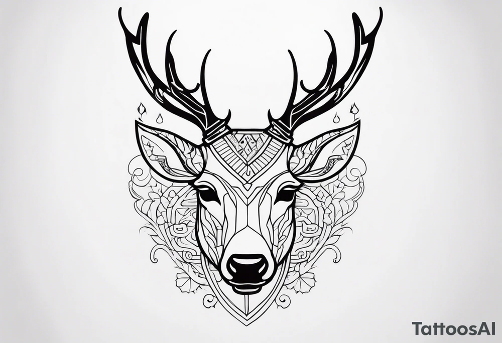back tattoo of a front view reindeer with half the face as a skull tattoo idea
