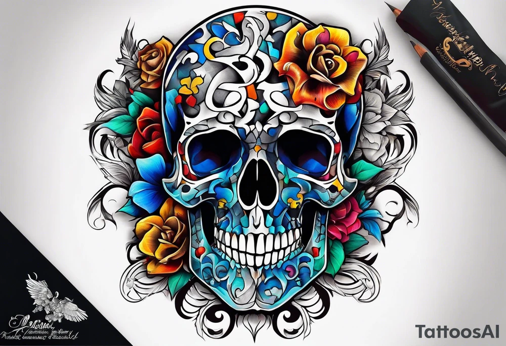 Skull with Autism Awareness Puzzle pieces. tattoo idea