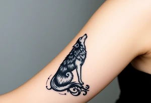 Lone wolf howling at the moon in the forest in the night tattoo idea