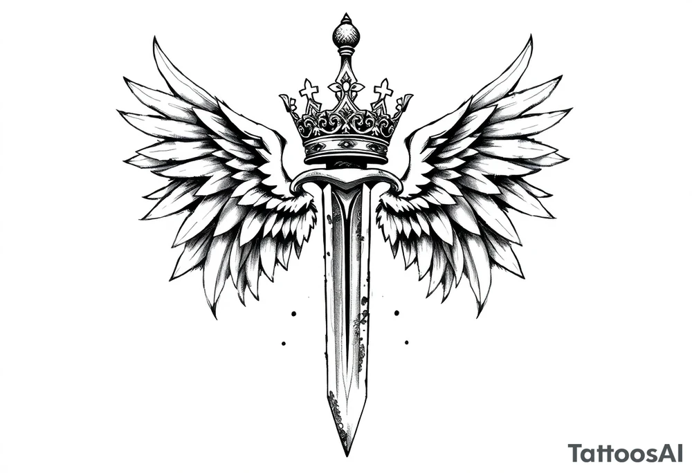 A sword with wings on the handle and a crown over the sword tattoo idea A sword with wings on the handle and a crown over the sword tattoo idea