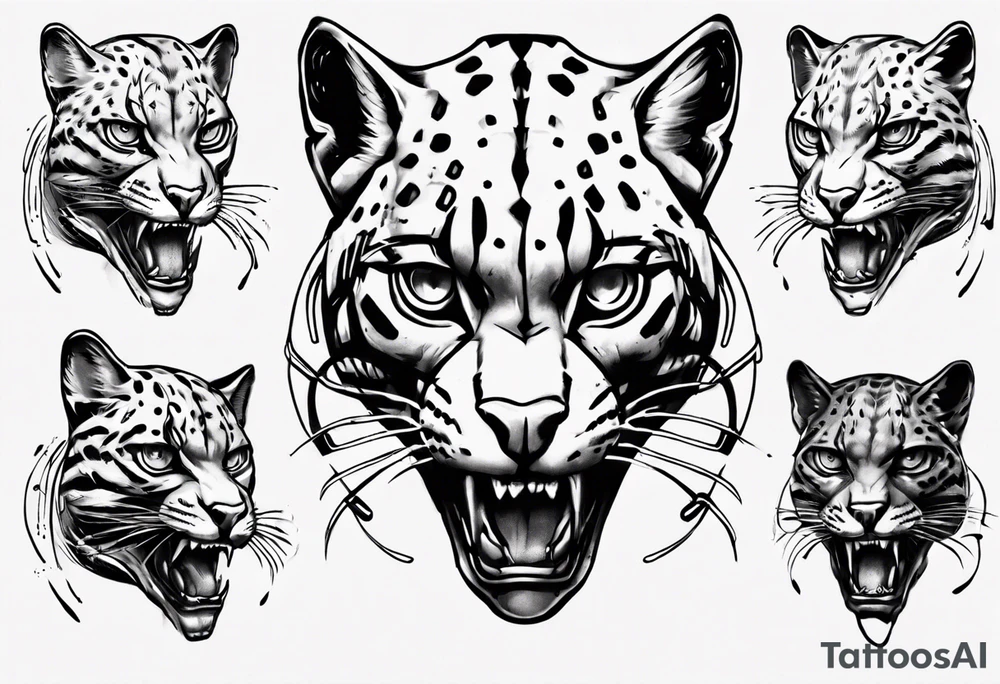 cybernetic ocelot full body roar tattoo idea