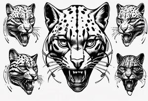 cybernetic ocelot full body roar tattoo idea