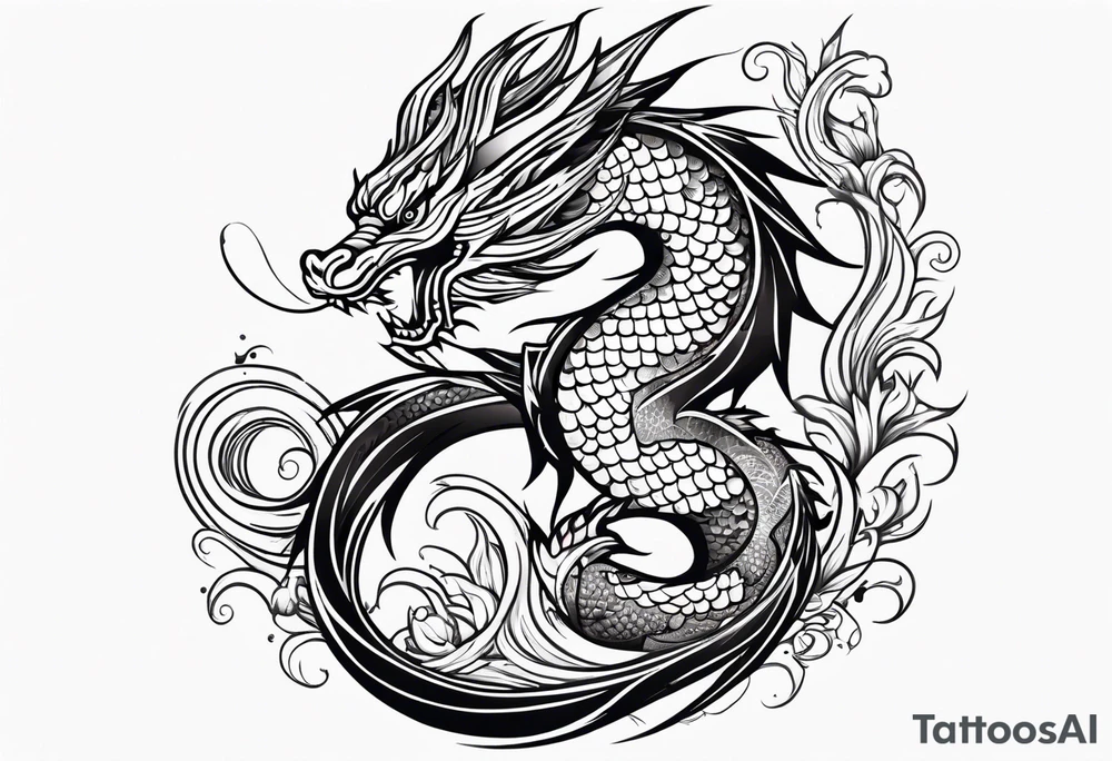 Māori dragon, koi, water shoulder tattoo idea