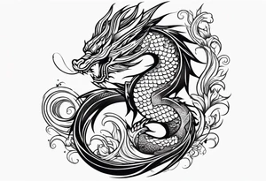 Māori dragon, koi, water shoulder tattoo idea