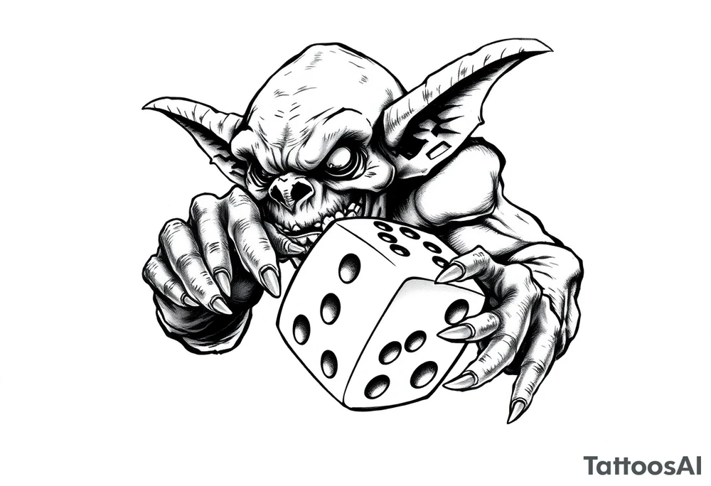 American traditional style goblin rolling dice tattoo idea