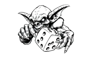 American traditional style goblin rolling dice tattoo idea