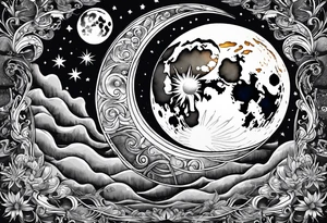 Moon and a sun, that covers half the moon but you can still see the moon and the sun tattoo idea