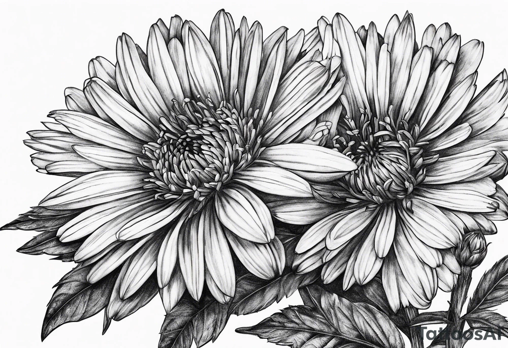 aster flower with roman numerals IX-VI-LVII tattoo idea