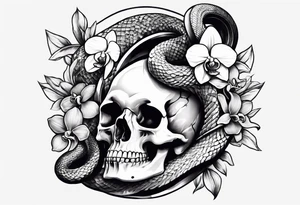 Snake wrapped around dagger, orchids and skulls tattoo idea