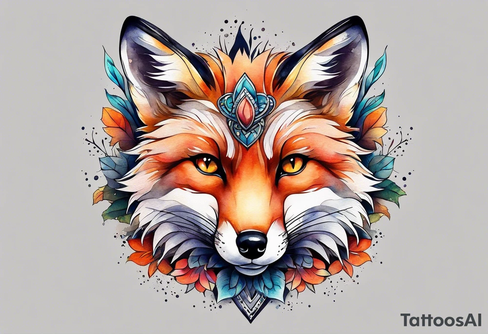 Watercolor fox tattoo idea